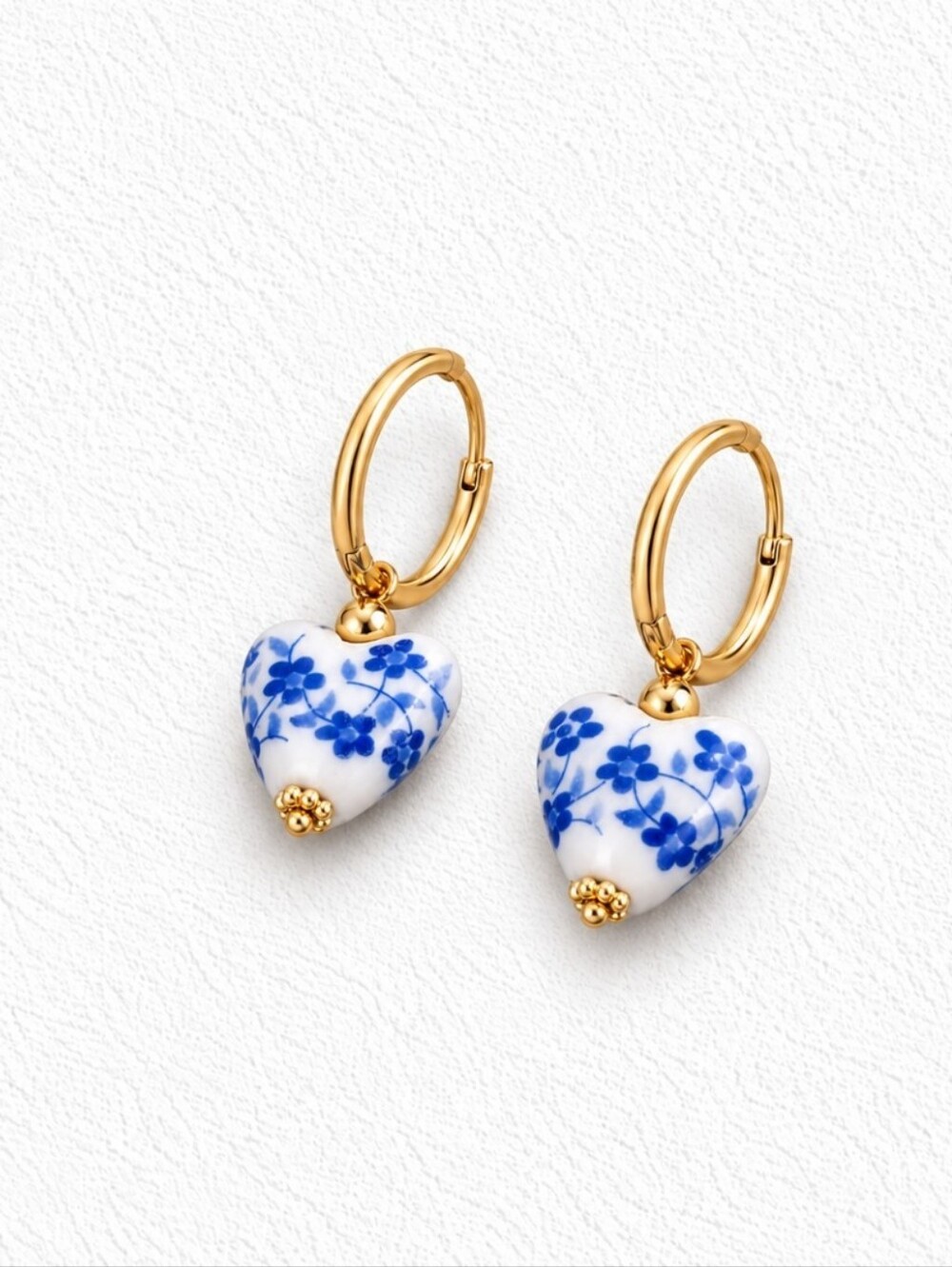 Pick 3 for $30 Blue Floral Ceramic Hoop Earrings Heart Shape
